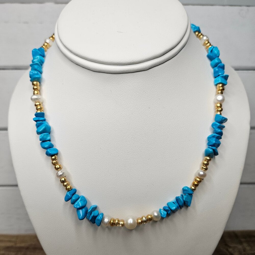 Blue Howlite Pearl Necklace